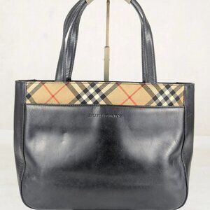 Vintage BURBERRY Nova Check Leather Handbag Black/Beige